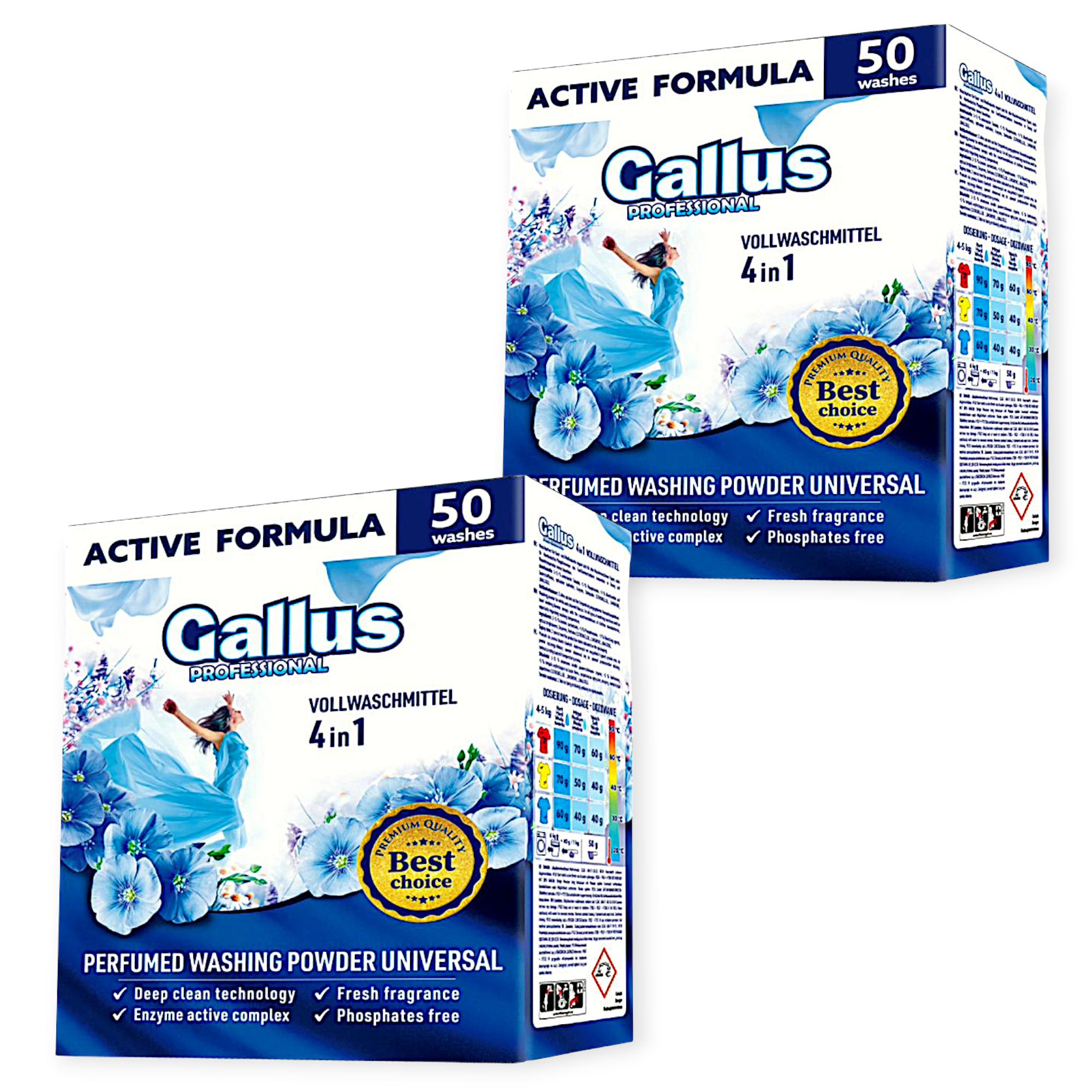 Набор парфюмированных стиральных порошков Gallus Professional 4в1 Universal 2,5 кг 50 циклов стирки 2 шт. (303675-2) - фото 1
