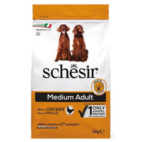 Корм сухой для взрослых собак Schesir Dry Dog Medium Chicken монопротеиновый средних пород с курицей 3 кг (ШСВСК3)