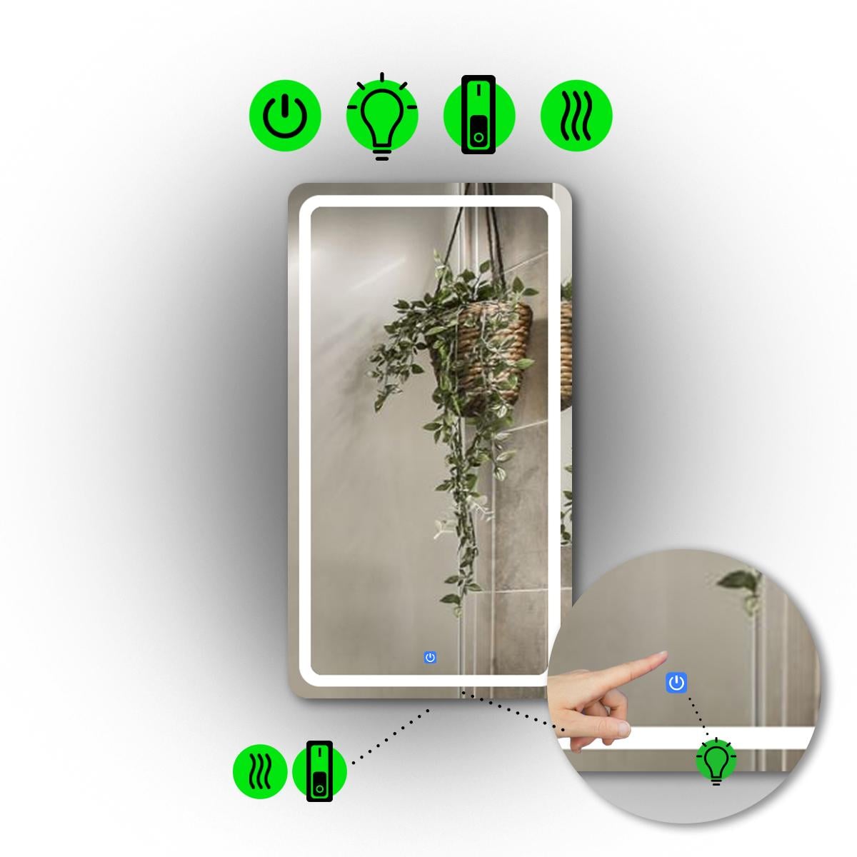 Зеркало с LED подсветкой Anvi с сенсорным и механическим включателем и подогревом 60x80 см (Anvi/600x800/1191/2/1)