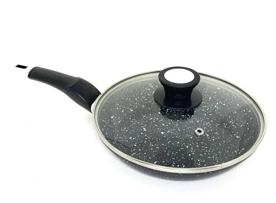 Сковорода со стеклянной крышкой мраморное покрытие 28 см