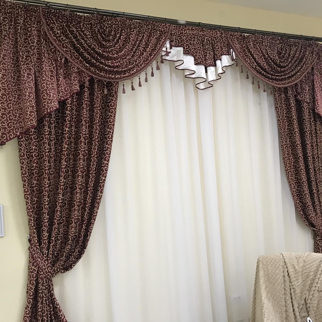 Плотные шторы блекаут 150х270 см 2 шт. с ламбрекеном ALBO Бордовые