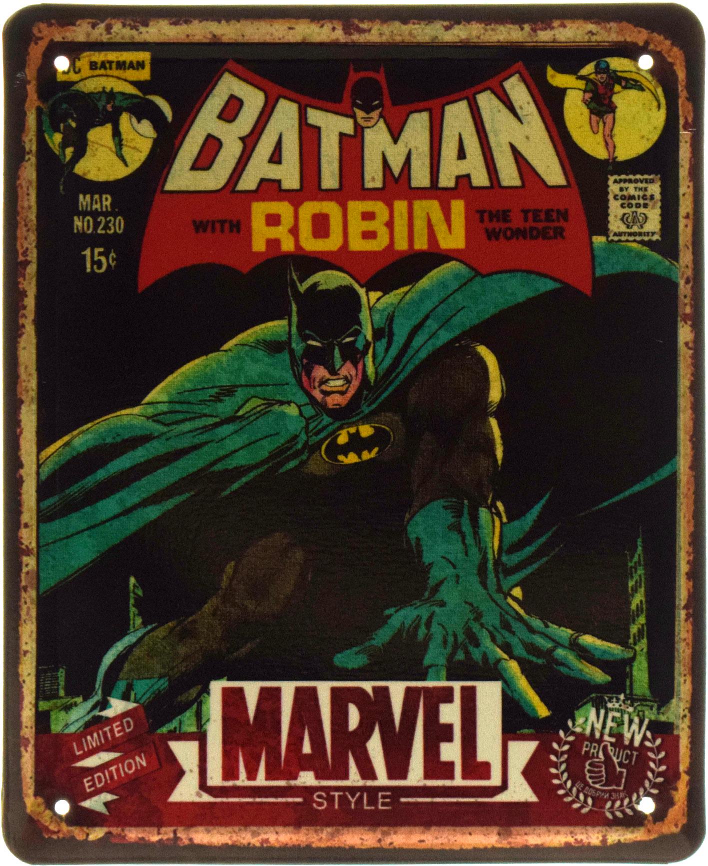 Табличка металева "Batman With Robin The Teen Wonder" 18x22 см (ms-103621)