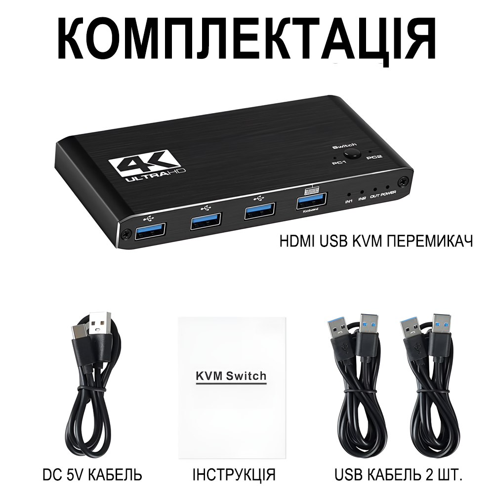 Свитч KVM на 2 компьютера Addap KVMS-02 USB HDMI 4K 60Гц - фото 10