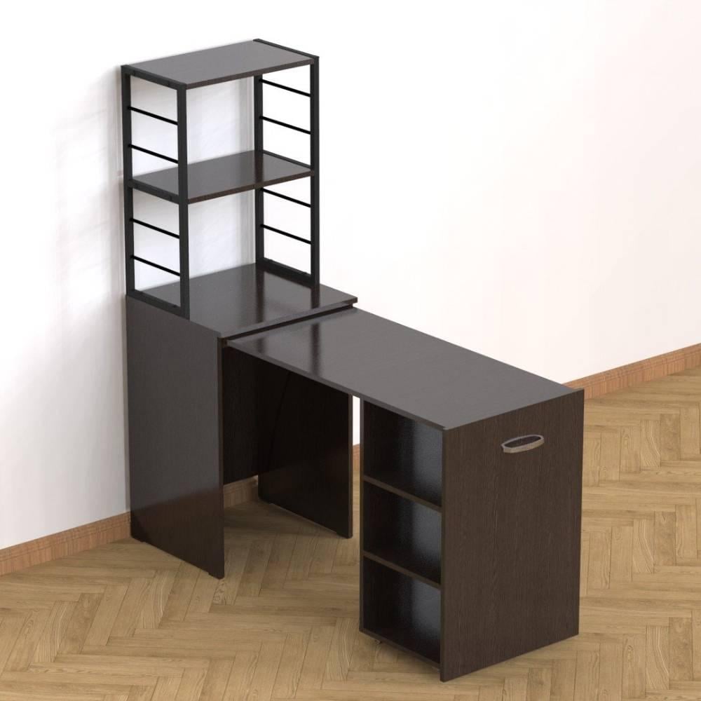 Стол-тумба трансформер Ferrum-decor Смарт 4/2 с этажеркой металл/ДСП 16 мм 1430x1450x600 мм Черный/Венге Магия (FRD-106170)