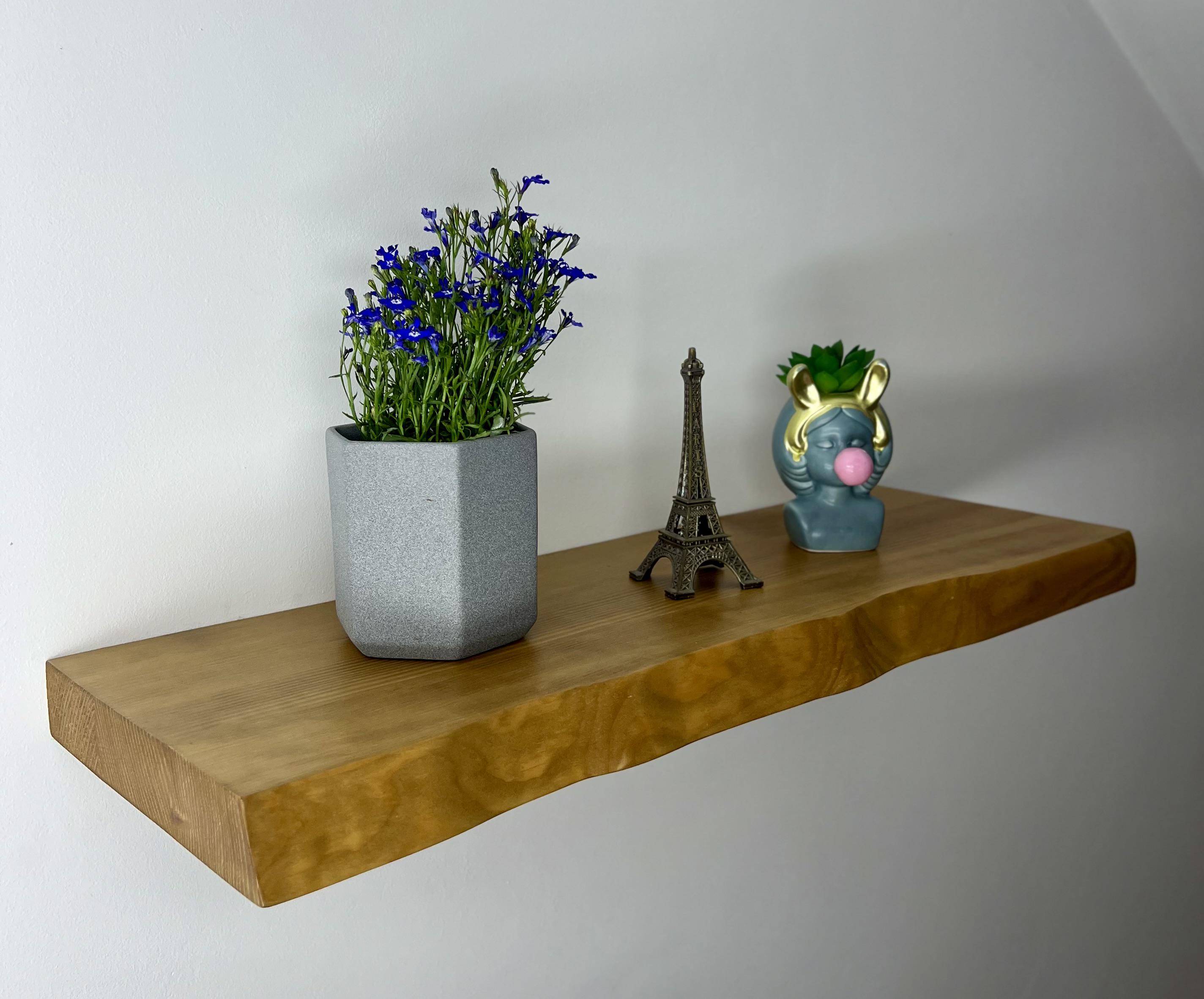 Полка деревянная с живым краем 36х200х600 мм Золотой дуб