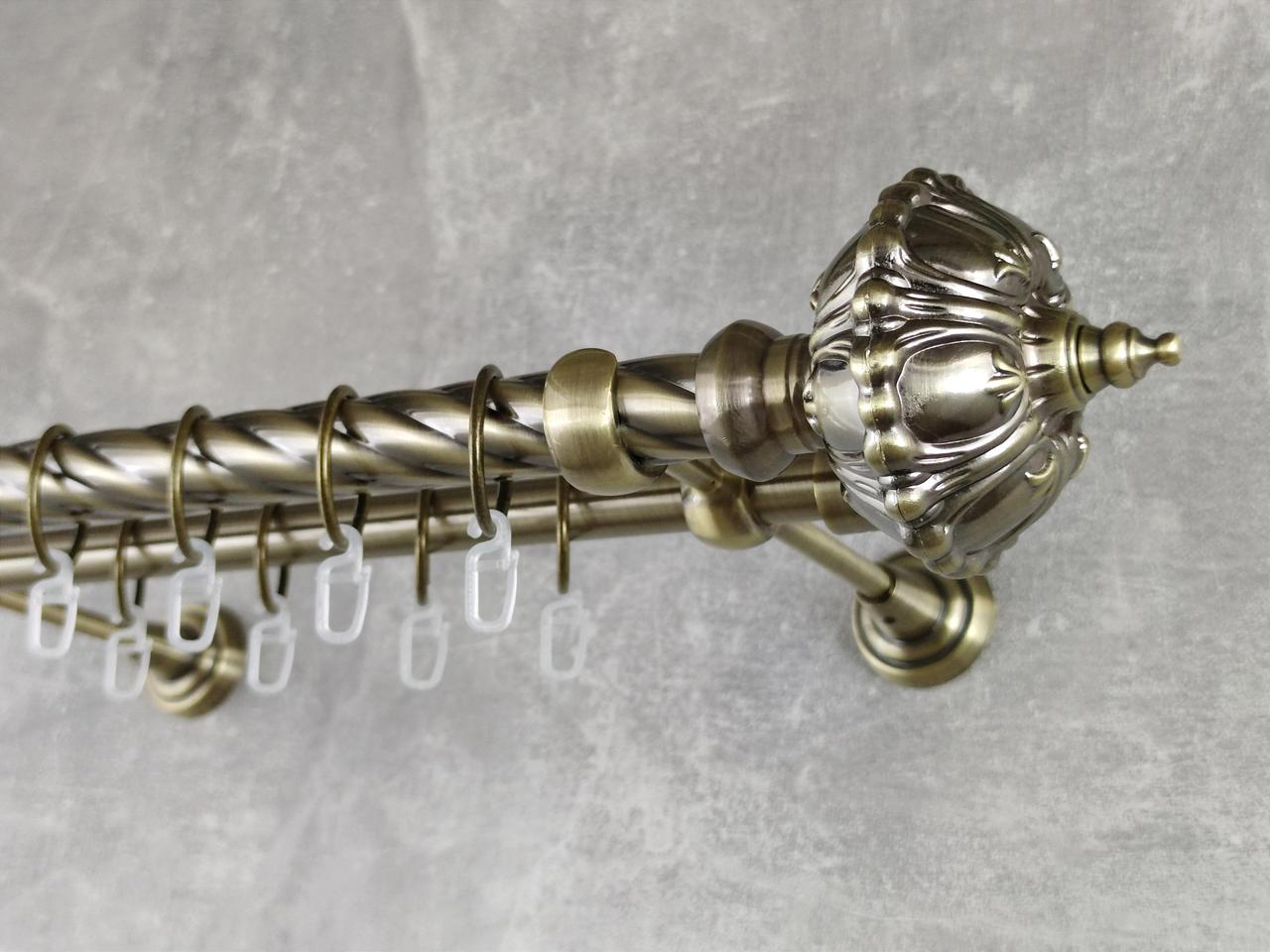 Карниз MStyle металлический для штор двухрядный Шато 25/19 мм крученый 400 см Антик (5012567)