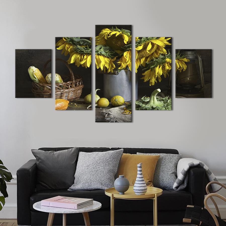 Картина на холсте Натюрморт с букетом подсолнухов 162x80 см (993-52)