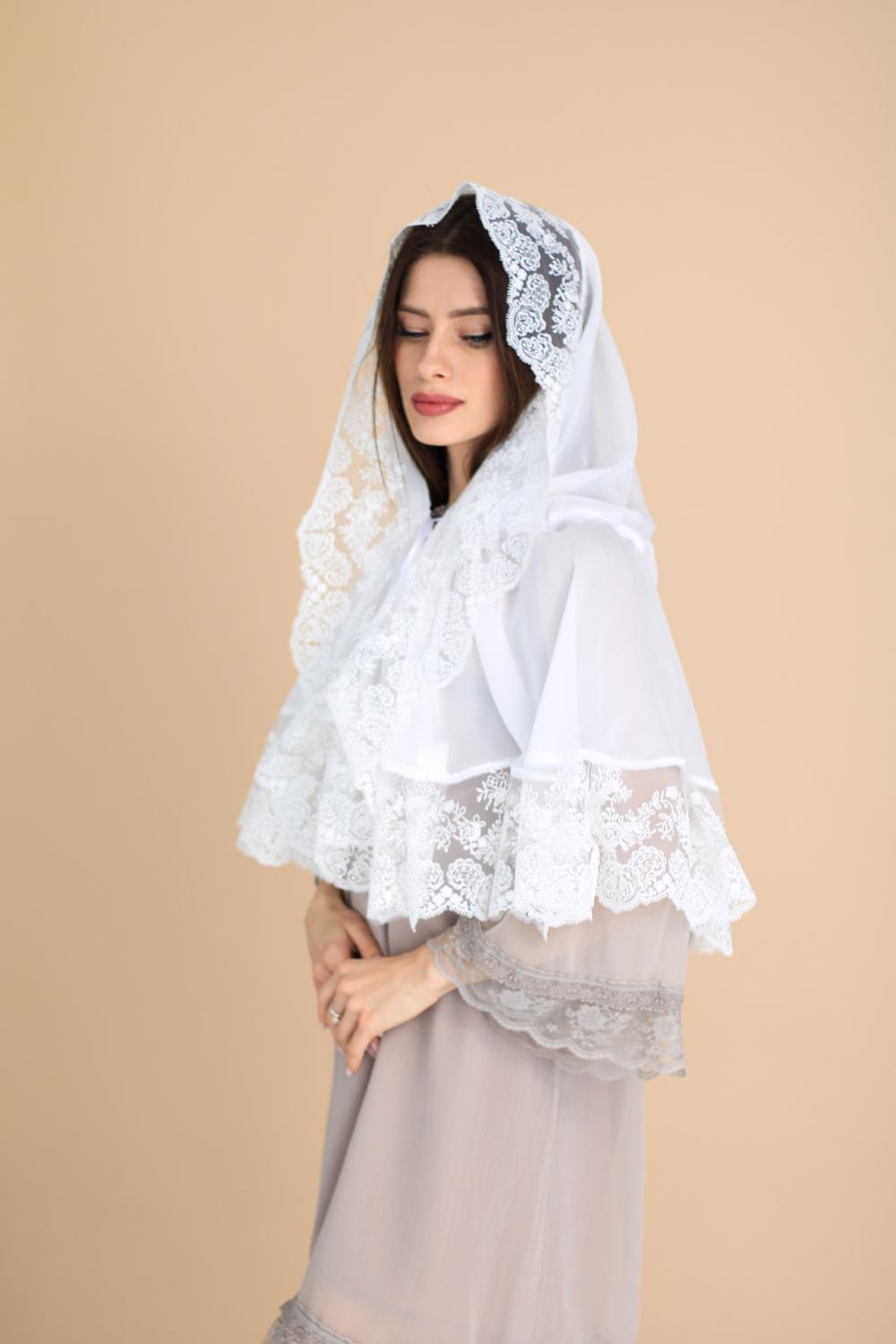 Палантин для храма на голову Белый (п015) - фото 4 Палантин для храма на голову Белый (п015) - фото 4