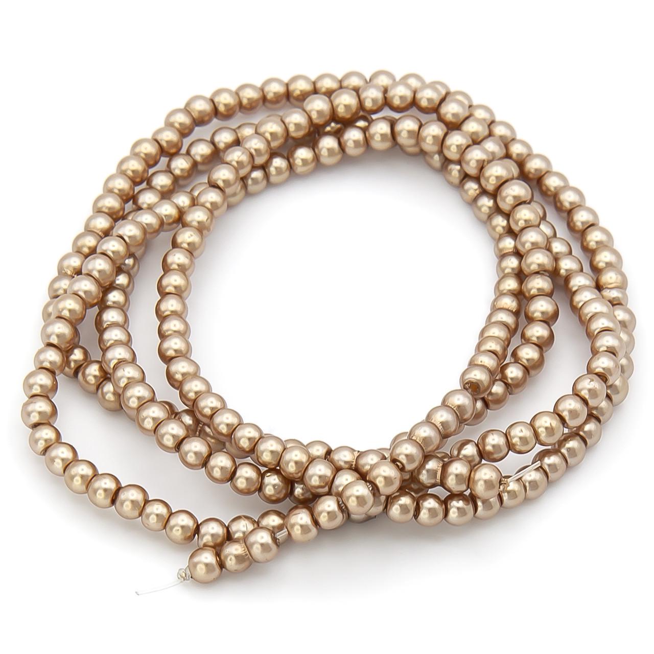 Бусины стеклянные на нитке под жемчуг 4 мм 80 см 209 шт. Капучино (БЖ0004ш11)