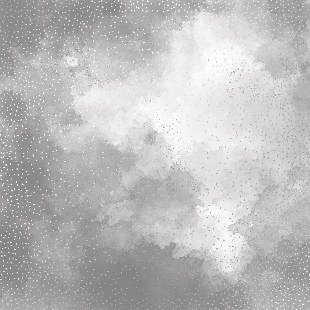 Лист бумаги односторонний Silver Mini Drops с серебряным тиснением 30,5х30,5 см Grey/Watercolor