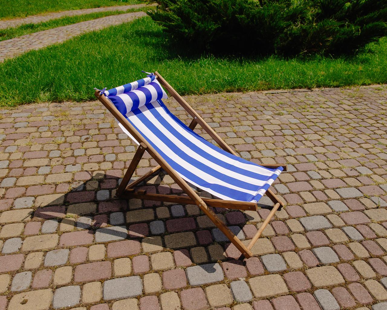 Шезлонг для дачи тканевый XRmaster с подушкой Коричневый/Голубой (КШ-003/4) - фото 6