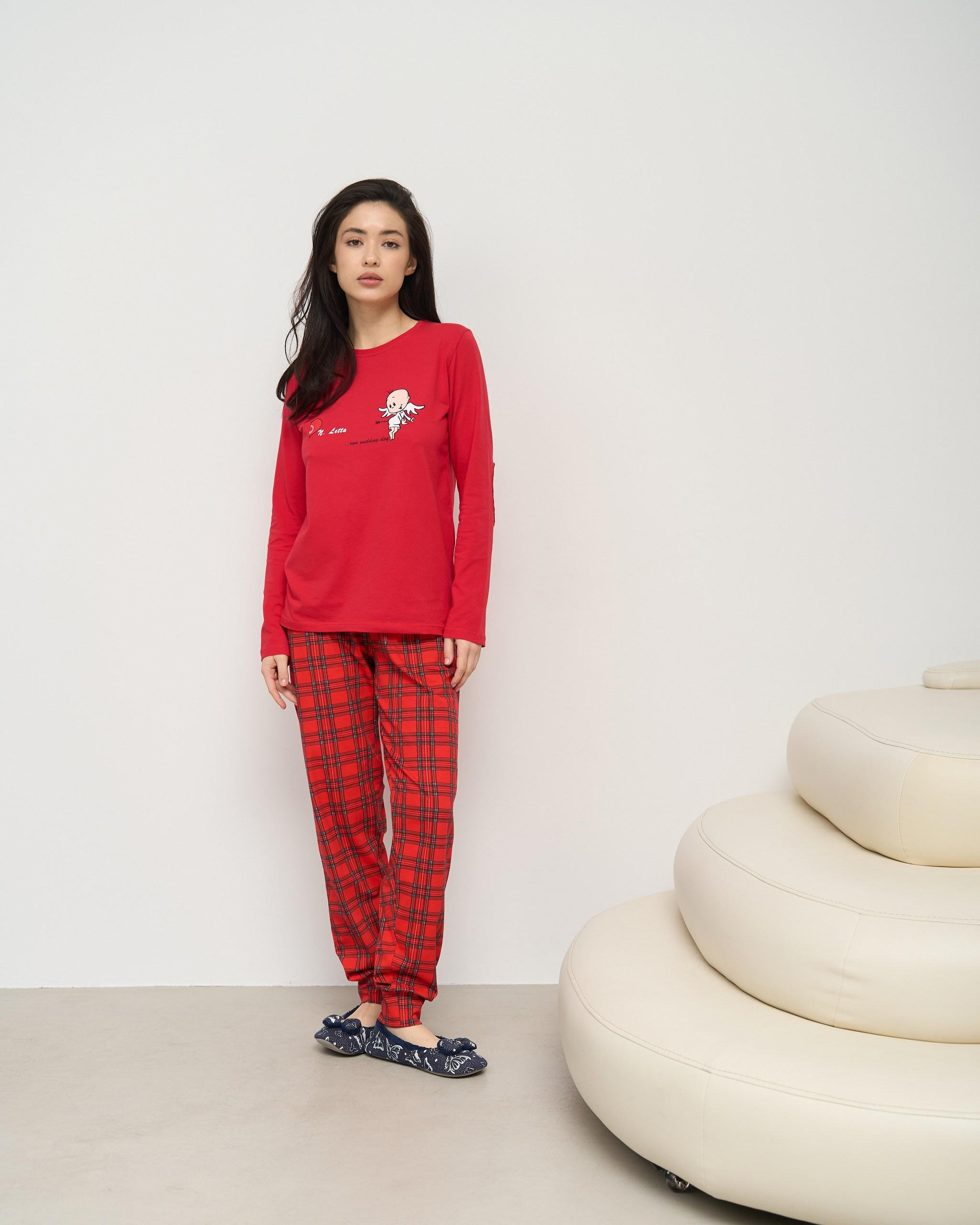 Пижама женская с брюками Family look Купидончик L Красный (96702)