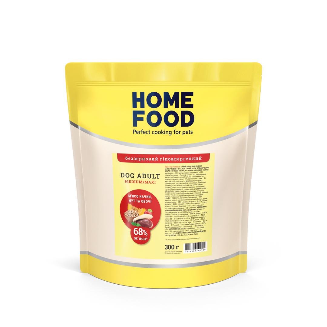 Корм сухий Home Food Hypoallergenic Grain-Free М'ясо качки з нутом 300 г для дорослих собак середніх та великих порід (11815000) - фото 1