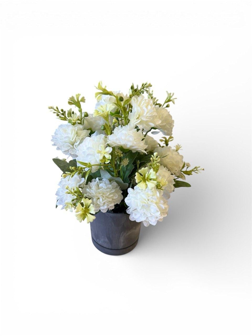 Хризантема искусственная в пластиковом горшке ПЛАСТМАКС Белый (R1201)