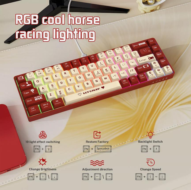 Клавіатура ігрова Ajazz AK680 дротова механічна із RGB підсвічуванням Red Switch Red/White - фото 3