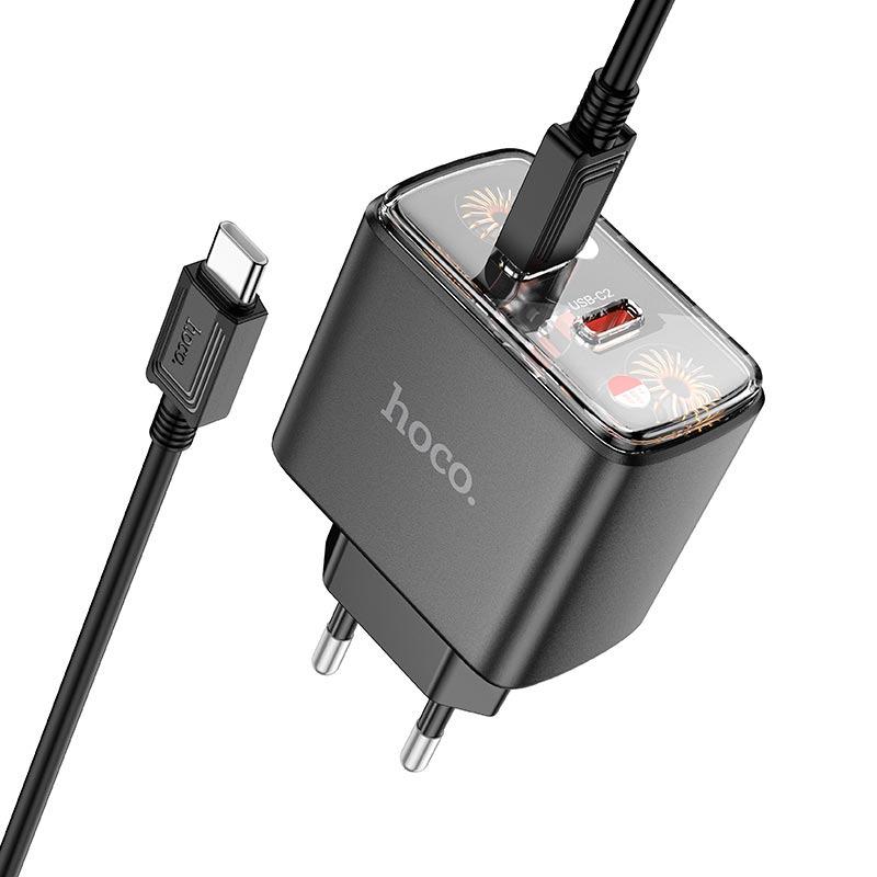 Зарядний пристрій мережевий Hoco Smart charger Type-C to Type-C Cable set CS43A 45 Вт 2хUSB-C Чорний (609620)