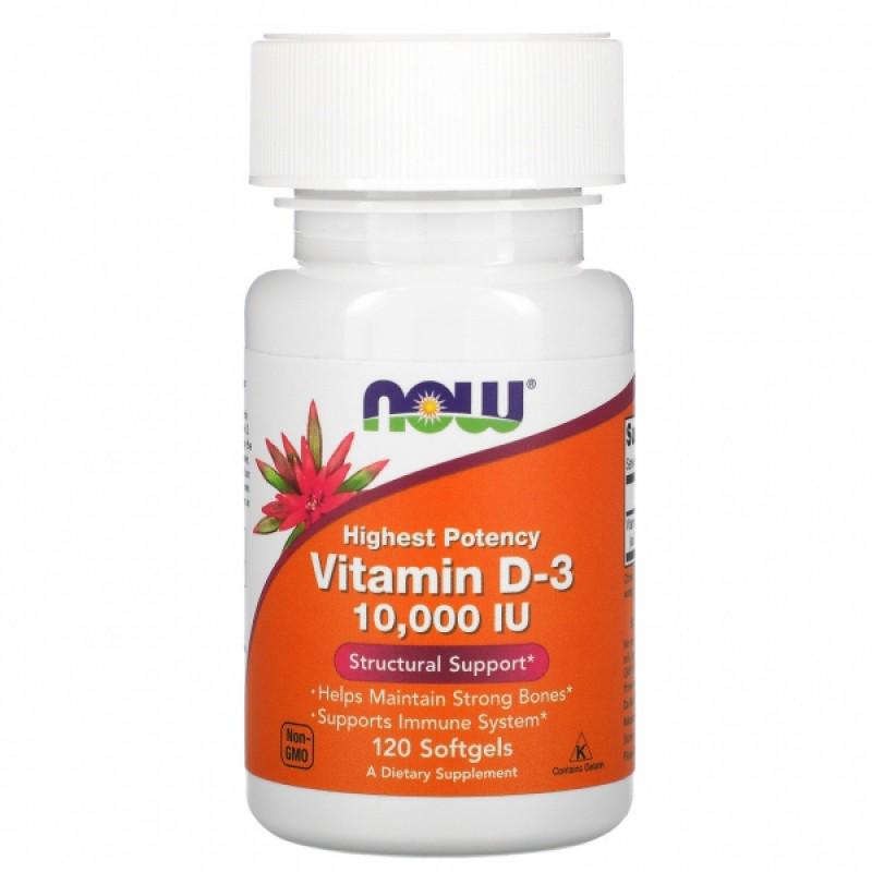 Вітаміни Vitamin D-3 Now Foods 10 000 МЕ 120 капс. (NOW-00376)