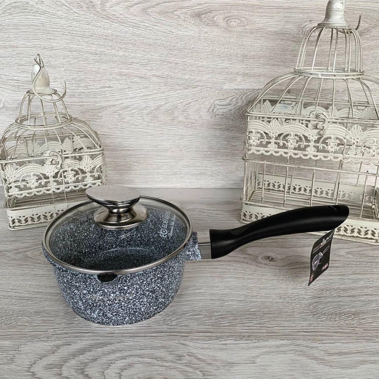 Ківш Edenberg зі скляною кришкою гранітне антипригарне покриття 1,9 л (EB-8046)