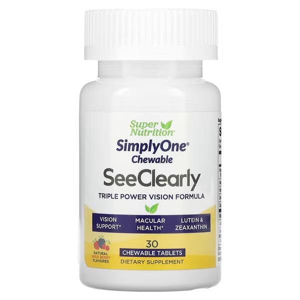 Вітаміни Super Nutrition SimplyOne See Clearly потрійна формула для підтримки зору лісових ягод 30 жувальних таблеток Вітаміни Super Nutrition SimplyOne See Clearly потрійна формула для підтримки зору лісових ягод 30 жувальних таблеток