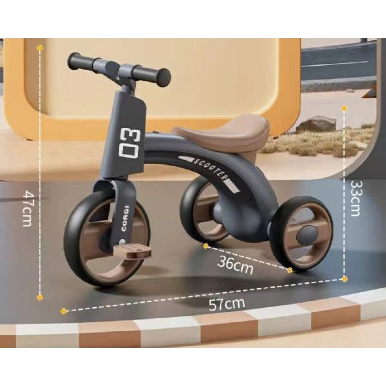 Дитячий велосипед триколісний Corgi N1 12" з музикою та LED-підсвіткою (25547476) - фото 2