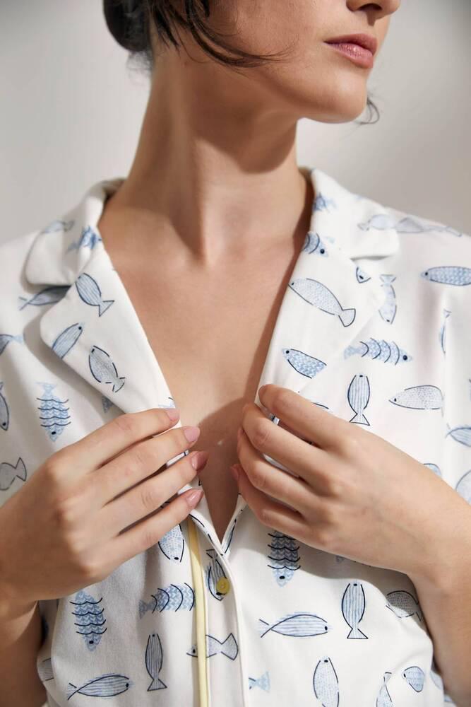 Пижама Hays 36180-TKM24Y-001-110B женская XS Кремовый/Синий - фото 2 Пижама Hays 36180-TKM24Y-001-110B женская XS Кремовый/Синий - фото 2