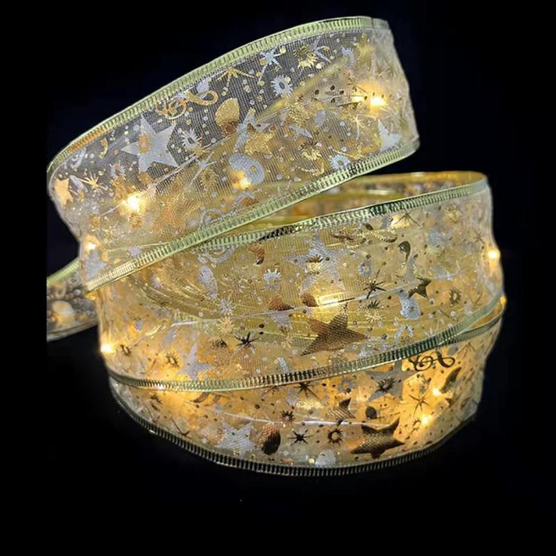 Гірлянда нитка в золотистій нейлоновій стрічці 4 м 40 LED 3*АА Тепле біле світло (4009082) Гірлянда нитка в золотистій нейлоновій стрічці 4 м 40 LED 3*АА Тепле біле світло (4009082)