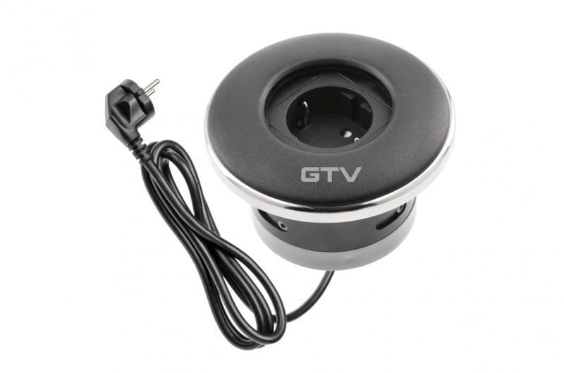 Подовжувач круглий врізний GTV SHUTTER Schuko кабель з вилкою 1,5 м Чорний (27849031)