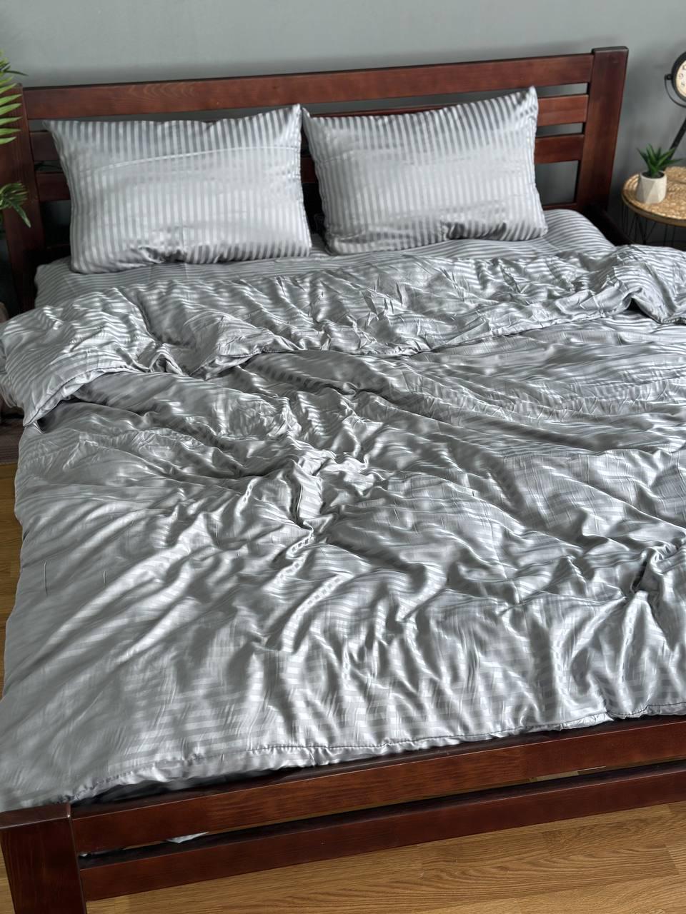 Комплект постільної білизни Смужка страйп-полісатин простирадла на резинці євро 180x200х20 см/50х70 см Сірий - фото 4