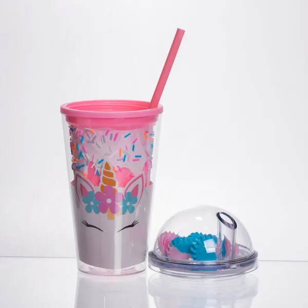 Склянка багаторазова Єдиноріг з кришкою та трубочкою 400 мл Рожевий (HP-18-1P) - фото 2 Склянка багаторазова Єдиноріг з кришкою та трубочкою 400 мл Рожевий (HP-18-1P) - фото 2