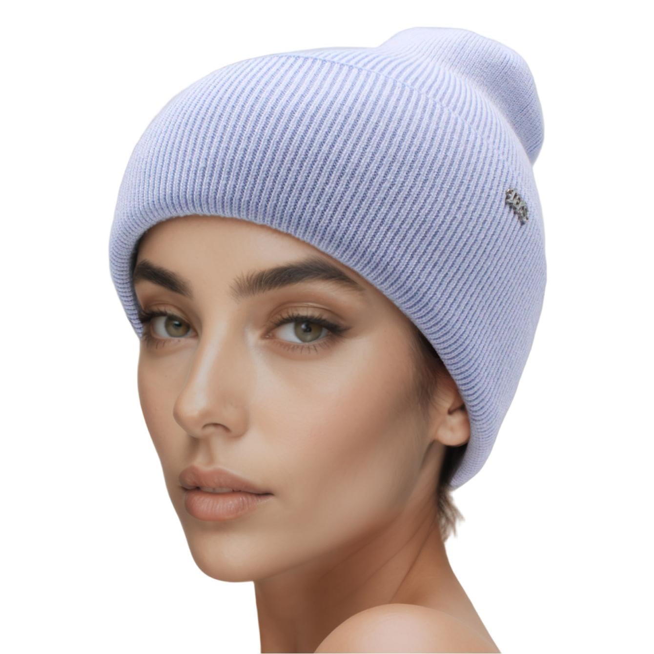 Шапка женская двойная шерстяная Leks ДАЛИЯ с отворотом One Size Небесный (307967)