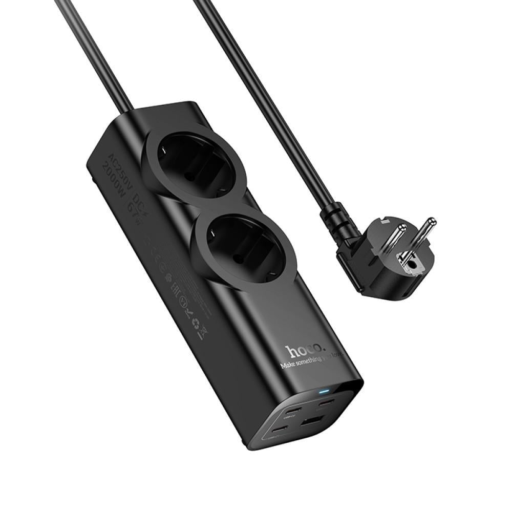 Удлинитель Hoco NS10 3 Type-C/1 USB-A/2 розетки 2000 Вт 2 м Черный (9b6e93cc)