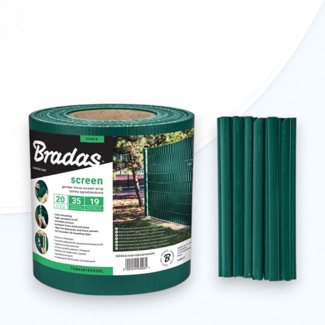 Лента для забора Bradas 450 г/м2 и 20 зажимов 19 см 35 м Зеленый (2382835612)