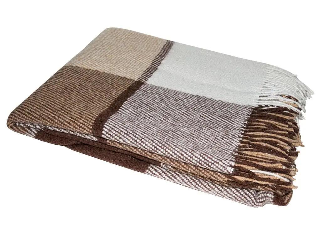 Плед шерстяной Vladi Эльф Клеточка 140х200 см Бежево-коричневый (1513)
