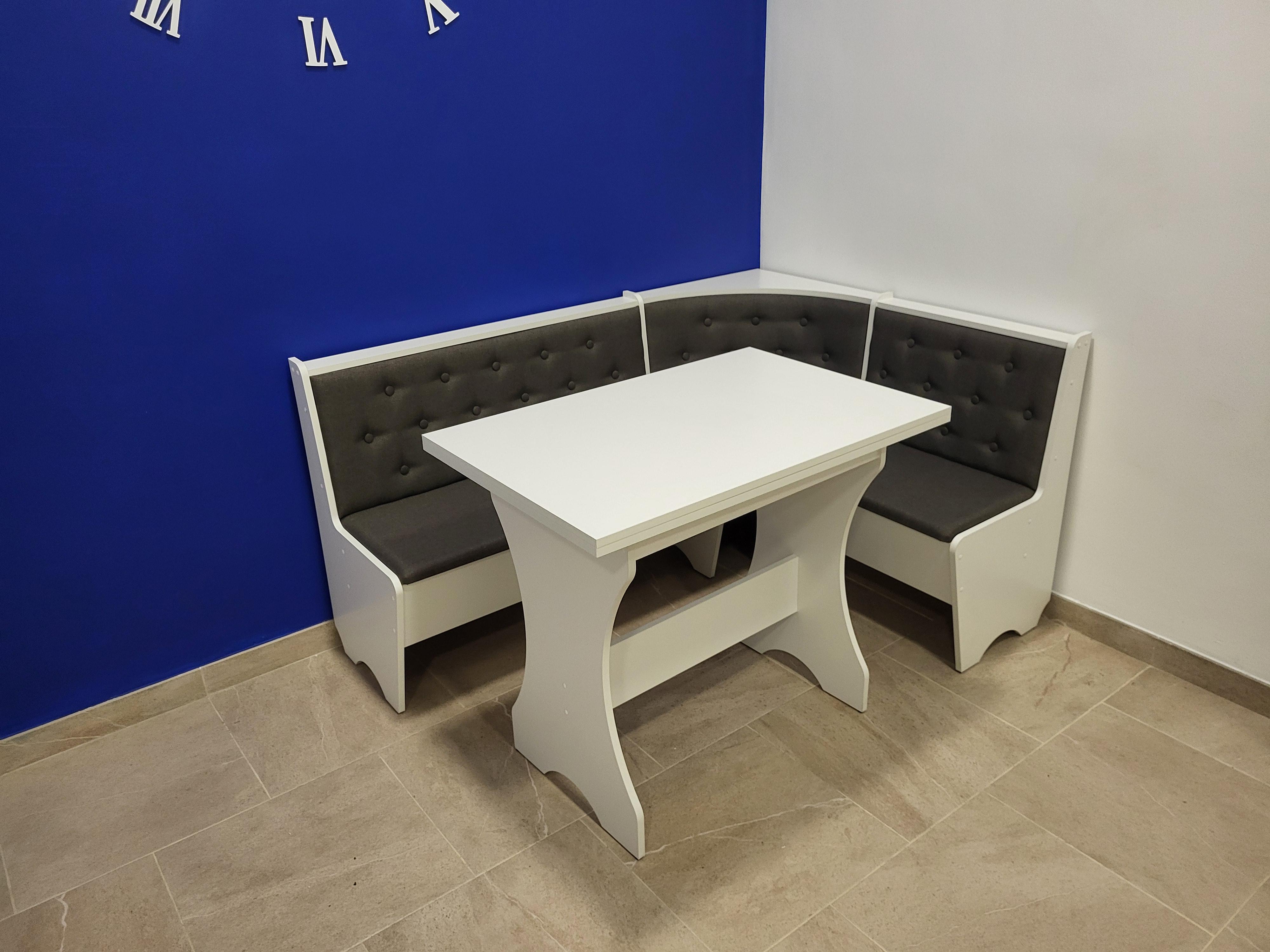 Кухонный уголок Семейный с раскладным столом 113,5х153,5 см Белый/Мальмо (KS-B-M) Кухонный уголок Семейный с раскладным столом 113,5х153,5 см Белый/Мальмо (KS-B-M)