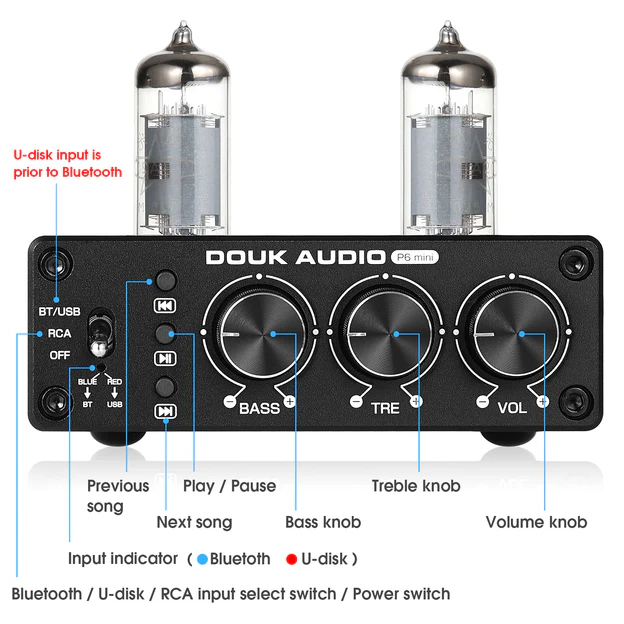 Ламповий підсилювач Douk Audio P6 Mini Hi-Fi Bluetooth Black (88383) - фото 8