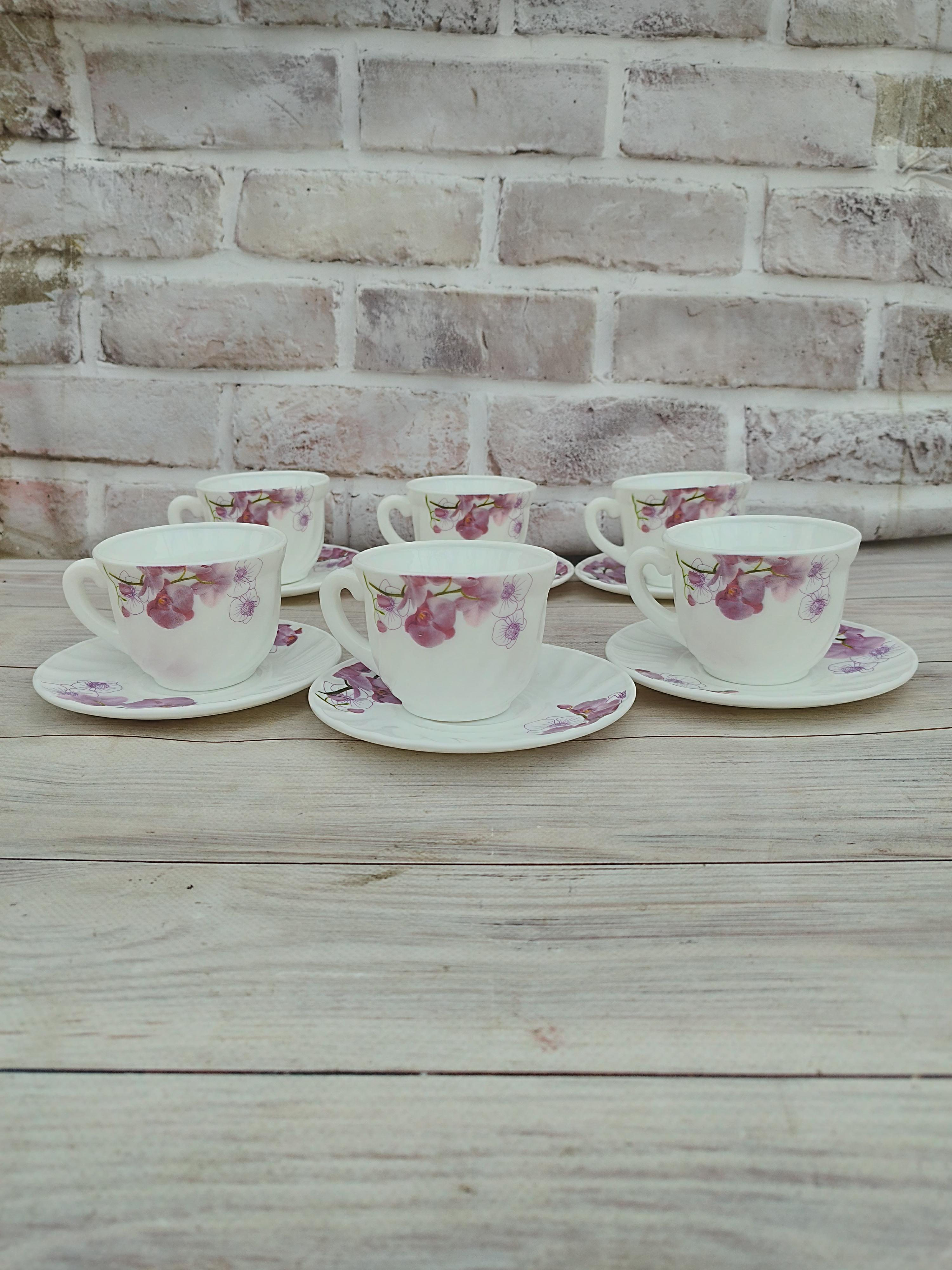 Чайный сервиз SNT Орхидеи стеклокерамика 190 мл 12 предметов 6 персон Белый (15022)