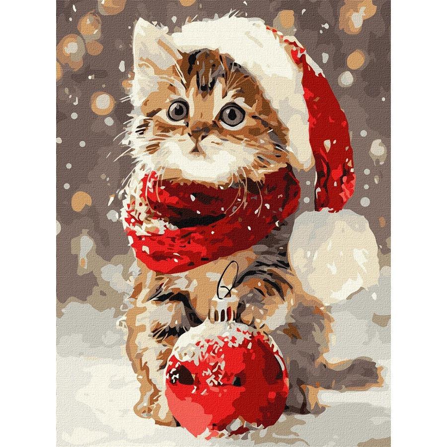 Картина по номерам Ideyka Котенок и новогоднее украшение 30x40 см (KHO6845)
