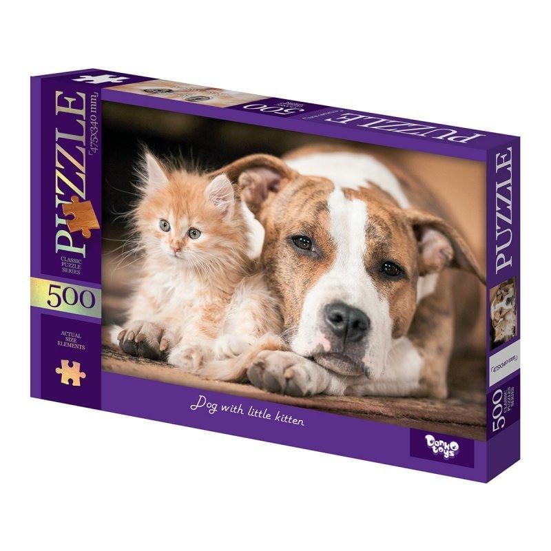 Пазлы классические Danko Toys Собака с котёнком 500 эл. Фиолетовый (IP-177-P-1201)