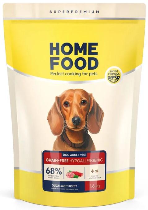 Корм сухий для дорослих собак малих порід Home Food Качка та індичка беззерновий/гіпоалергенний 1,6 кг (00-00030932)