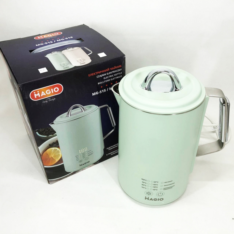 Електрочайник Magio MG-515 з регулювання температури 1,5 л 1500W Green (26202740) - фото 10