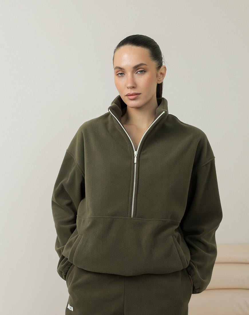 Світшот флісовий на півблискавці жіночий MMSW хакі One size