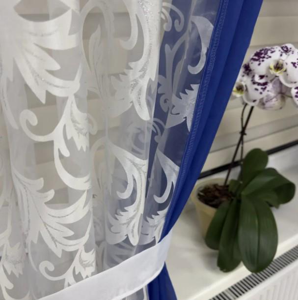 Комплект штор на кухню шифон/органза 400х170 см Синий (445) - фото 4 Комплект штор на кухню шифон/органза 400х170 см Синий (445) - фото 4