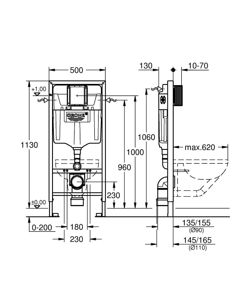 Комплект інсталяції Grohe SOLIDO 39418000 з унітазом кнопка Хром (150248) - фото 2