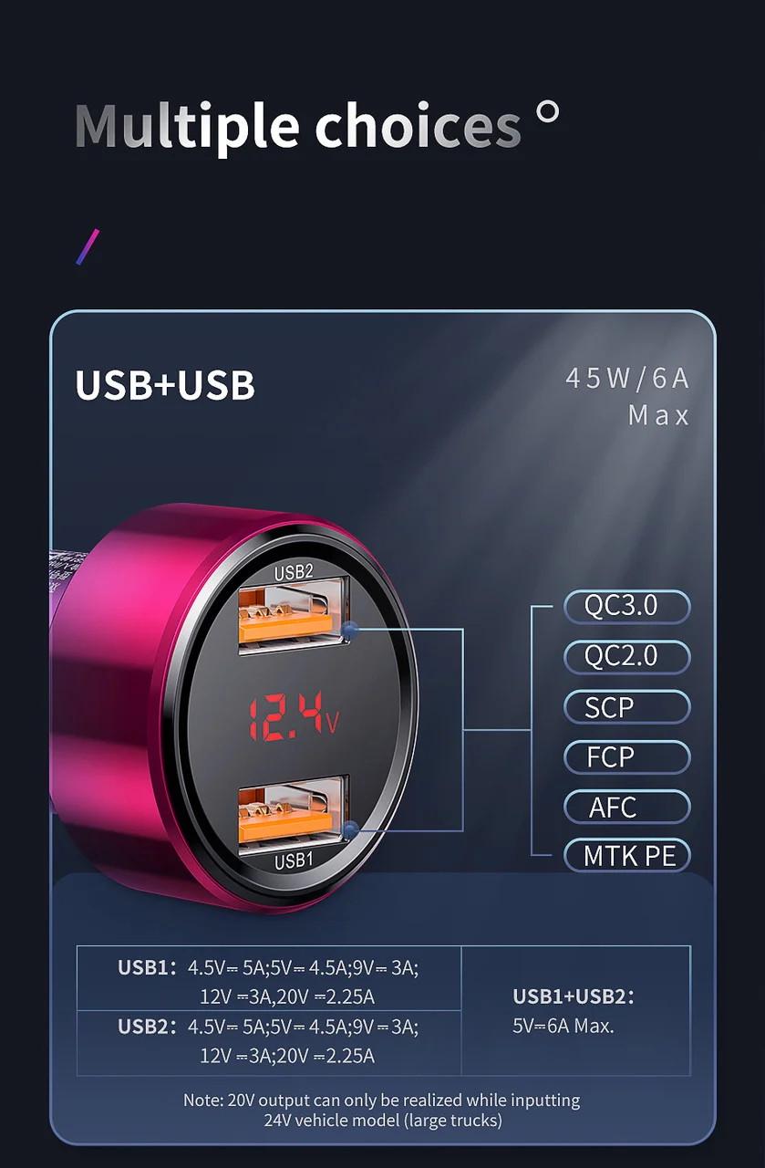 Автомобільний зарядний пристрій BASEUS Magic Series with digital display 2USB 3 A - фото 2