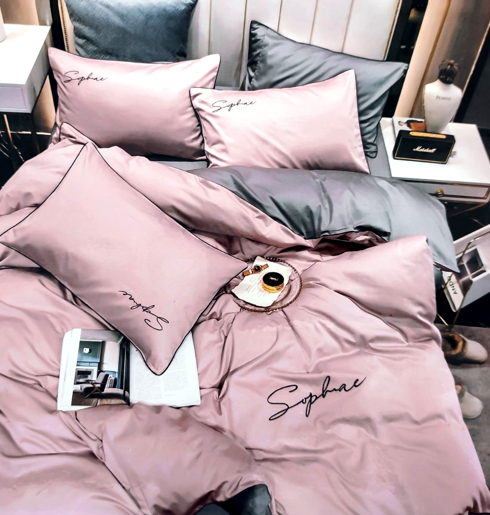 Комплект постельного белья евро Crown Серо-розовый (25636)