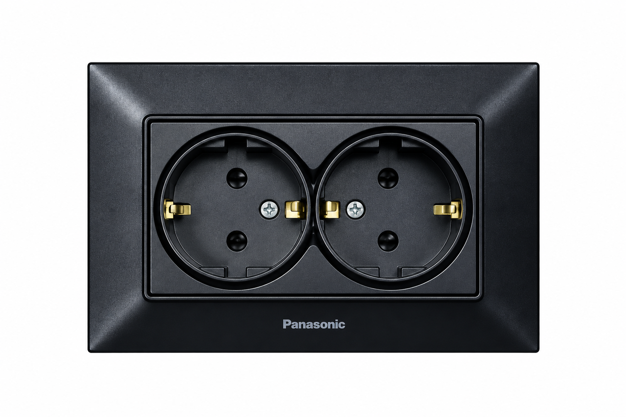 2-я розетка с заземлением Panasonic Arkedia Slim Черный