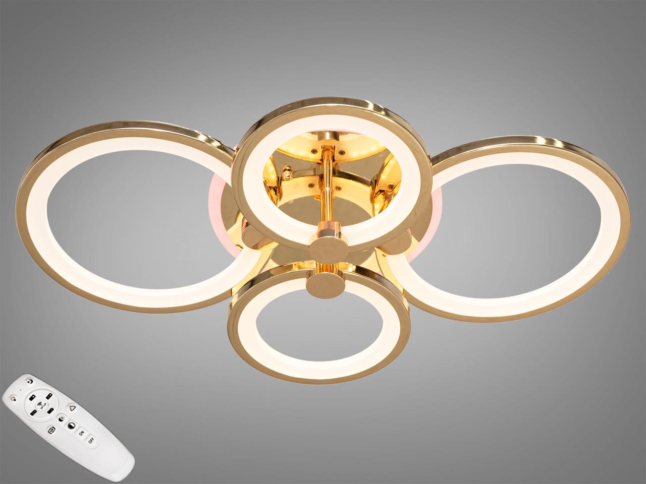 Люстра потолочная EcoLed с диммером и LED подсветкой 100W 8022/4G LED 3color dimmer Золотой