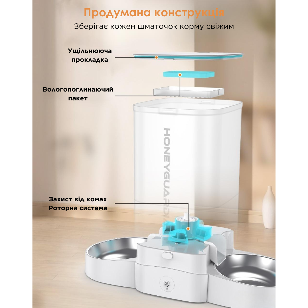 Автоматична годівниця для котів та собак HONEYGUARIDAN S305D 5 л Wi-Fi Білий (2357700003) - фото 3