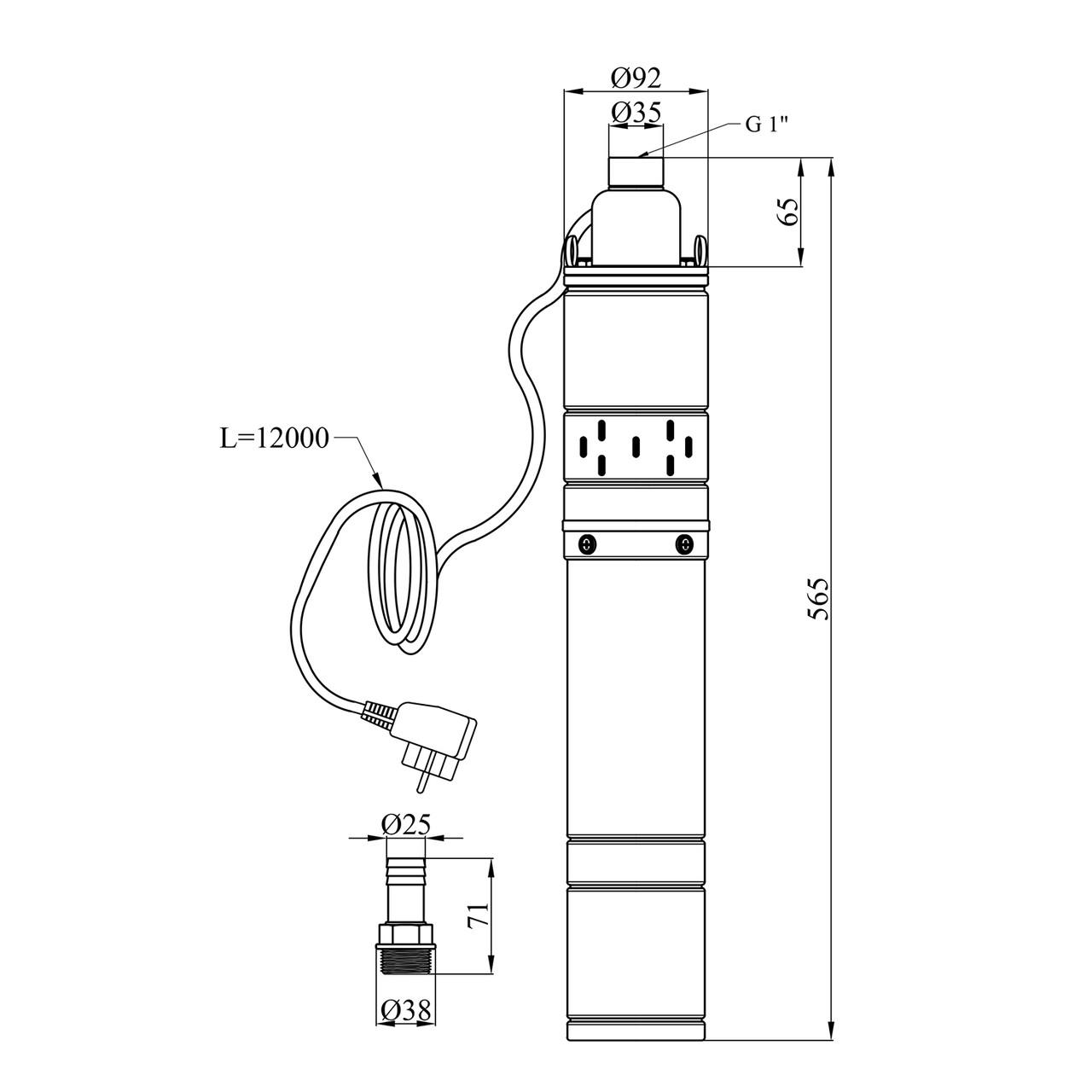 Насос глибинний шнековий Pumpman 4QGD1.8-50-0.55 кВт Нmax 130 м Qmax 1,8 куб.м 550 Вт (2681047358) - фото 2