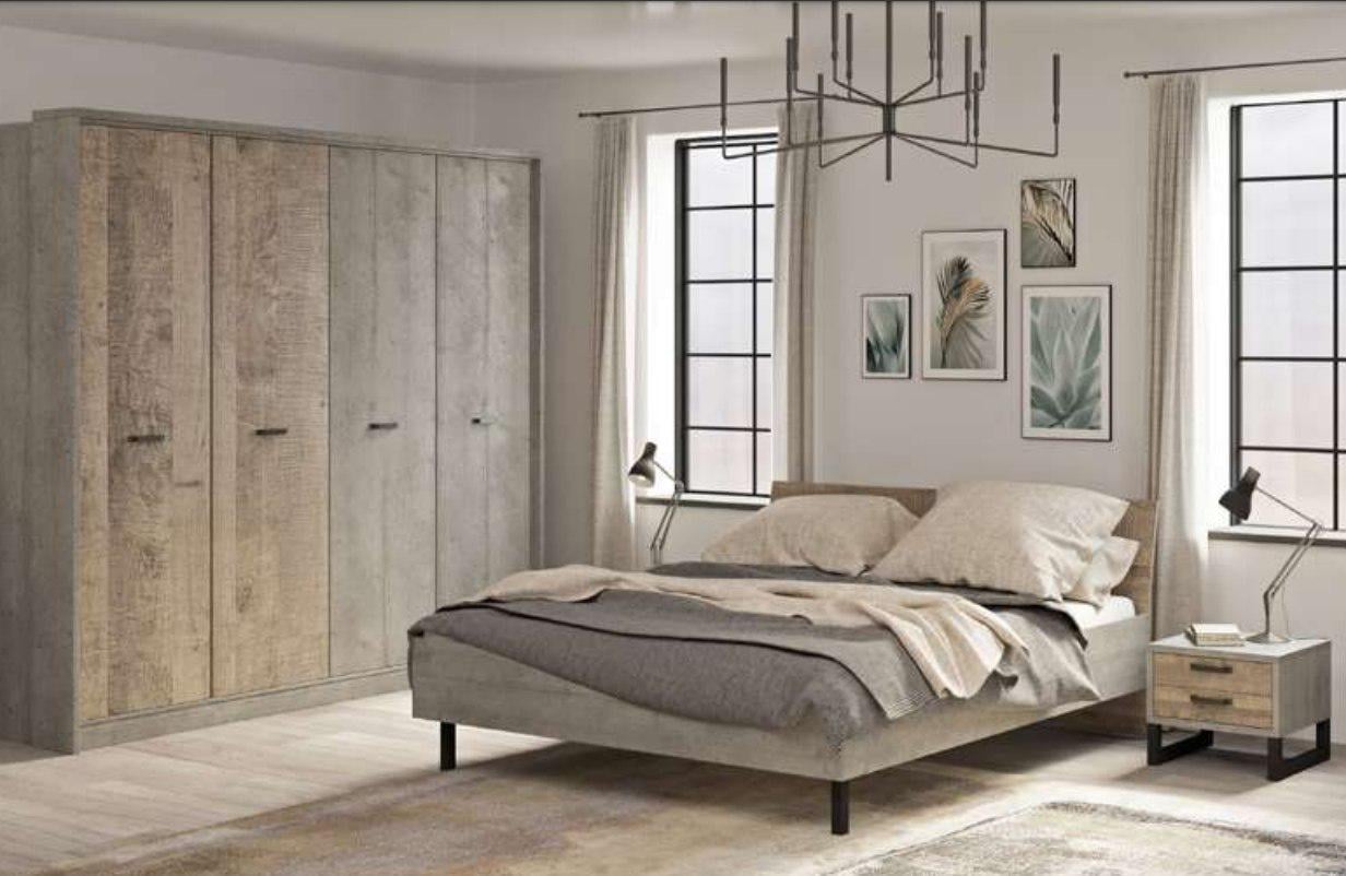 Спальный гарнитур Бари 2 Сокме шкаф 4Д/двуспальная кровать 180x200 см Вудкон/Дуб гранж песочный